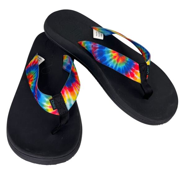 Chaco Mens Flip Flop Sandals 11 Tie Dye Rainbow - Picture 1 of 10
